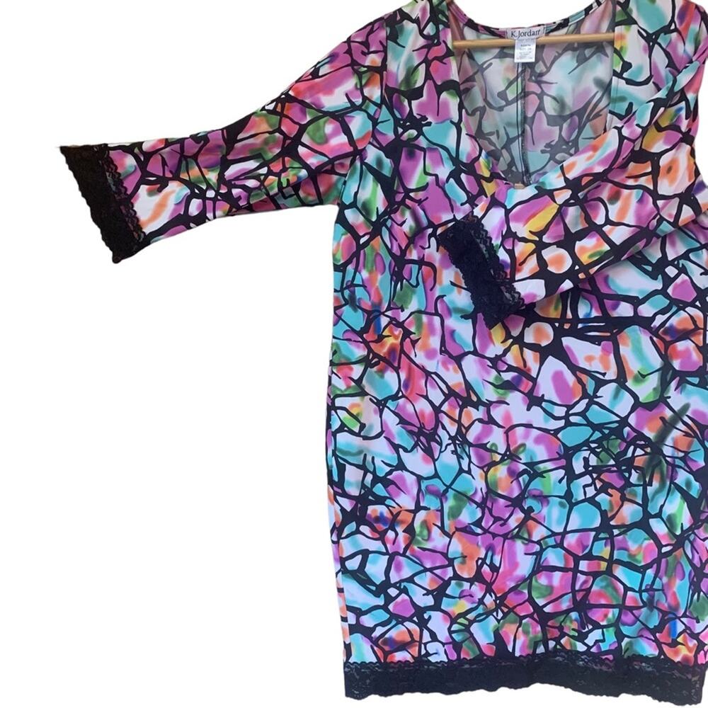Plus Size 2X  K. Jordan Women's Scoop Neck  Dress Lace Trim Multi Color
